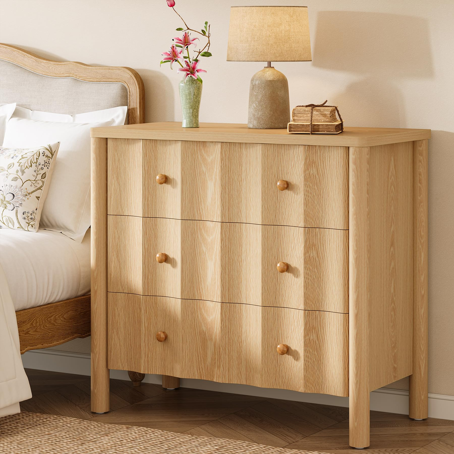 Tribesigns Nightstand with 3 Drawers, Modern Large Night Stand, 31.5-Inch Wide Oversized Bedside ... | Amazon (US)