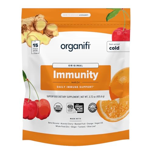 Organifi Immunity - Organic Superfood Immunity Support - 15 Single Serve Packets - Immunity Powder for T Cell Production and Upper Respiratory Health - Mushroom Beta Glucans, Vitamin C, D and Zinc | Amazon (US)