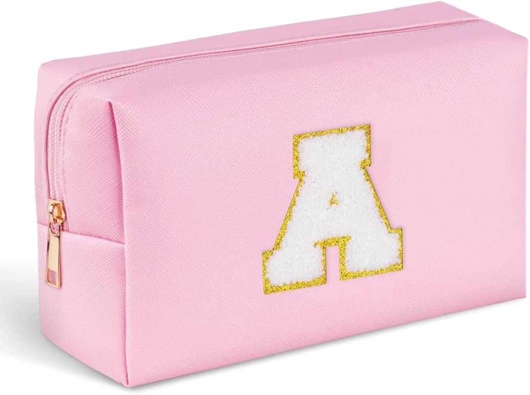TOPEAST Preppy Makeup Bag, Personalized Initial Bags with Zipper, Cute Makeup Pouch, PU Leather W... | Amazon (US)