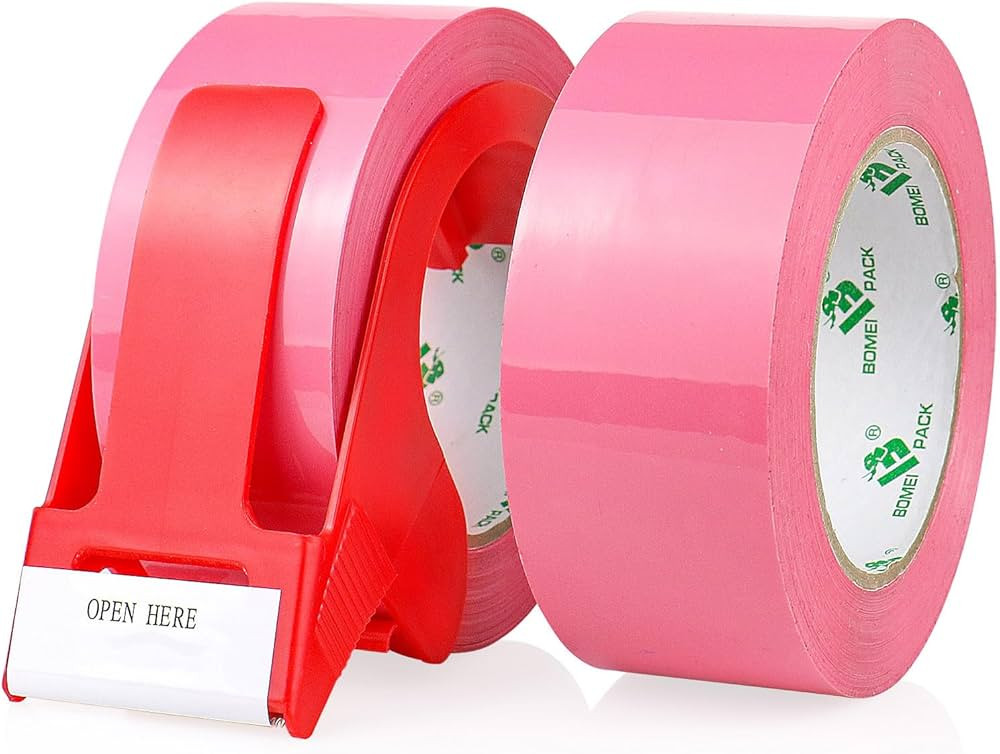 BOMEI PACK Pink Packing Tape with Dispenser, 2.4 Mil 1.88 Inch x 110 Yards, 2 Refills Rolls Color... | Amazon (US)