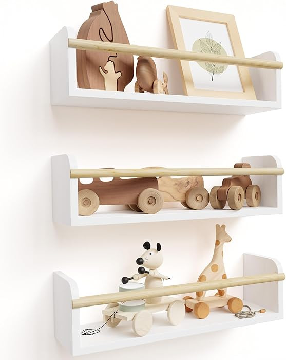 Decorative Nursery Bookshelves for Kids - Set of 3 Easy to Install Floating Shelves for Wall Moun... | Amazon (US)