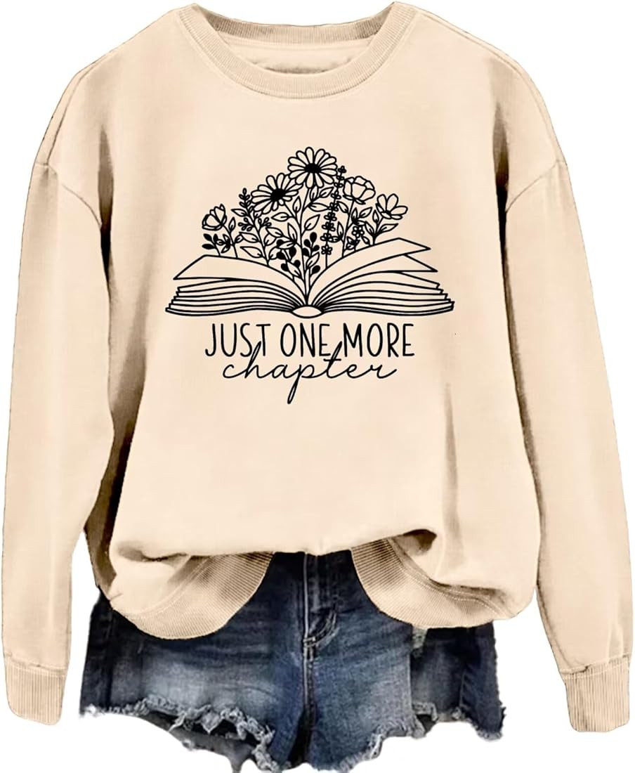 Lirnorsri Just One More Chapter Sweatshirt Women's Reading Floral Prints Crewneck Pullover Top | Amazon (US)