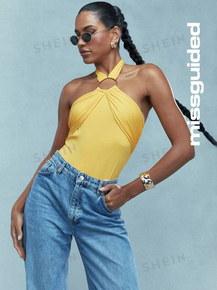 MISSGUIDED Ring Neck Halter Bodysuit | SHEIN