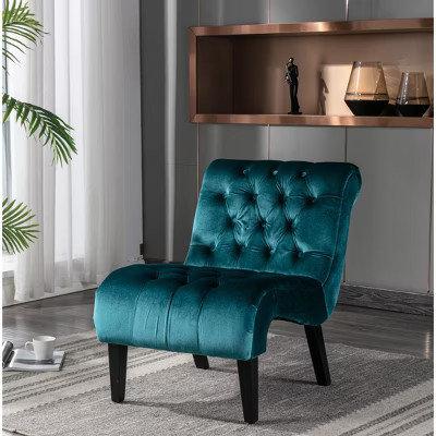 PAGED Modern Accent Chair, Ergonomic Velvet Fabric Recliner Chair with Back and Wood Legs, Reading Chair for Living Room, Bedroom, Teal | Target