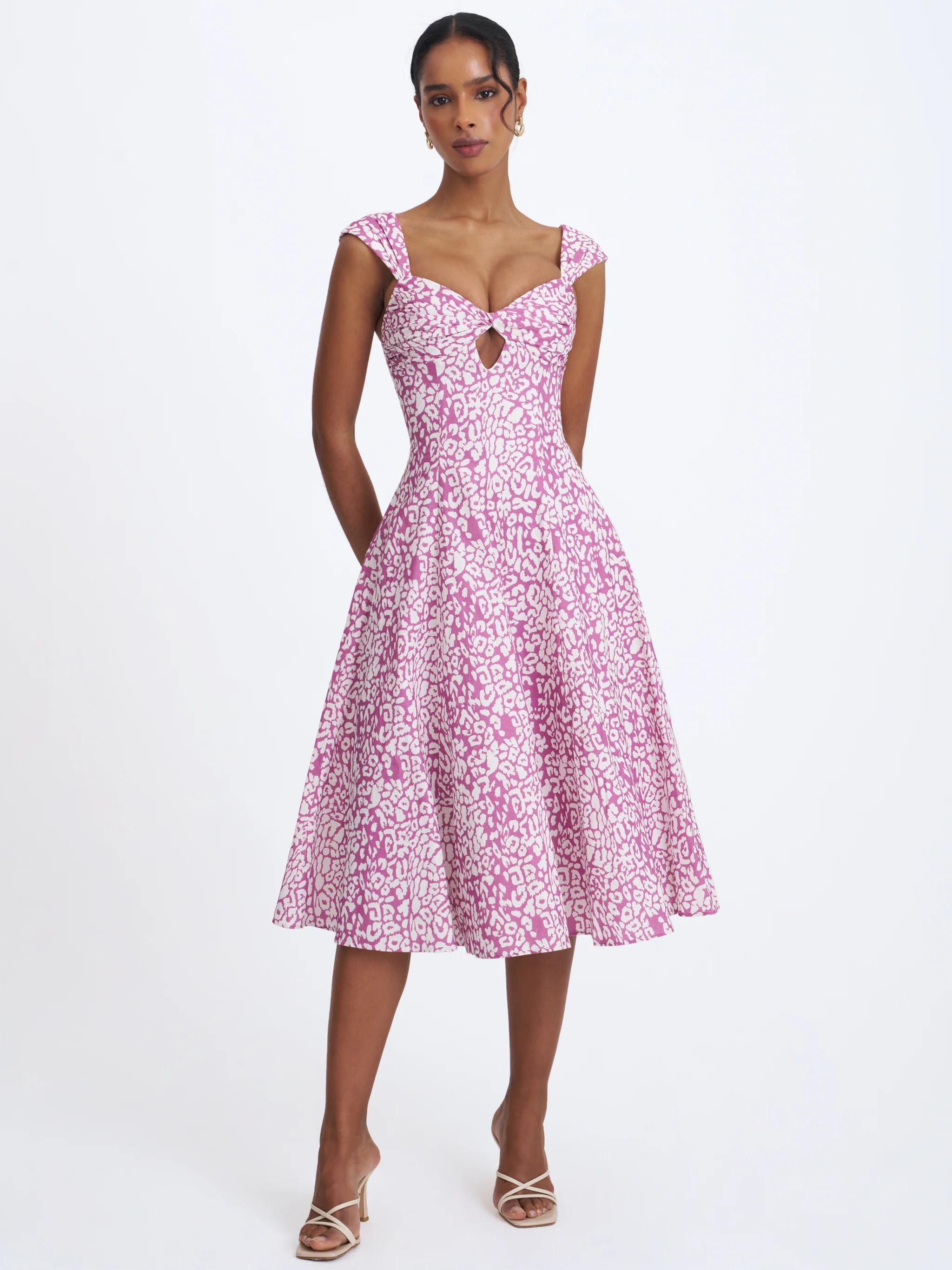 Wynonna Mauve Cheetah Linen Keyhole Midi Dress | Miss Circle