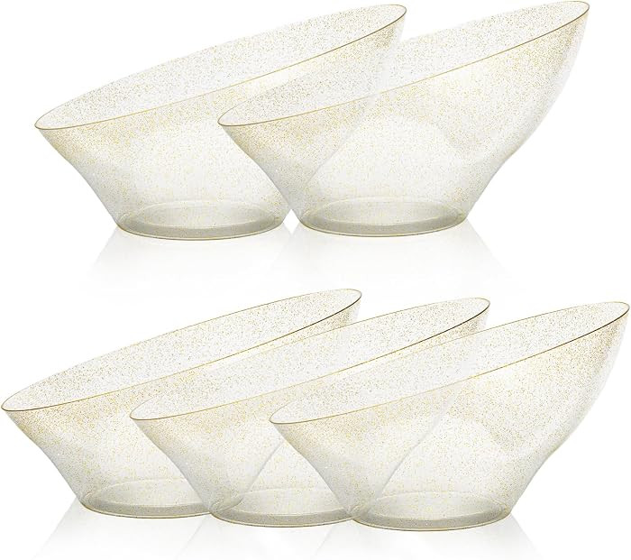 Goodluck 5 Pack Gold Glitter Plastic Serving Bowls for Party - 20 OZ Angled Disposable Serving Bo... | Amazon (US)