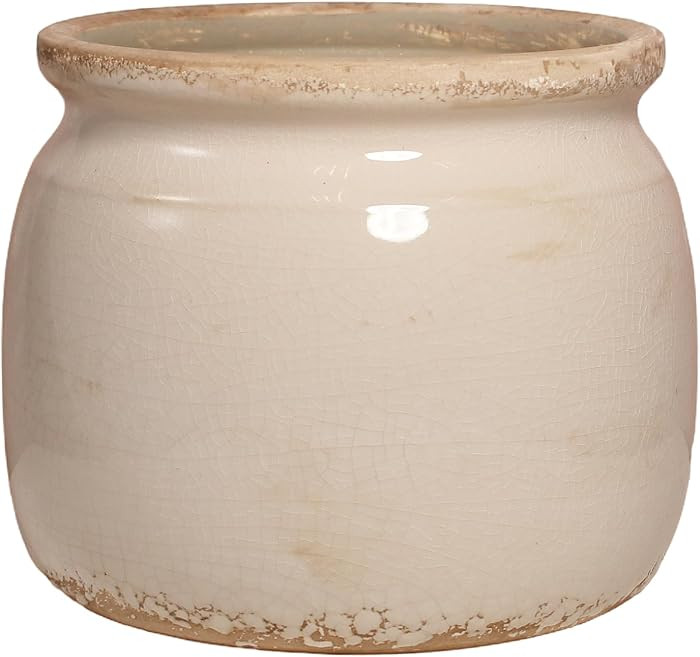 Ceramic Planter & Vase for Wabi Sabi Decor, 6.29 Inch Nordic Minimalist Flower Pot with Drainage Hole for Indoor Plants, Boho Tabletop Bookshelf & Living Room Decoration, Unique Gift (Antique Ivory) | Amazon (US)