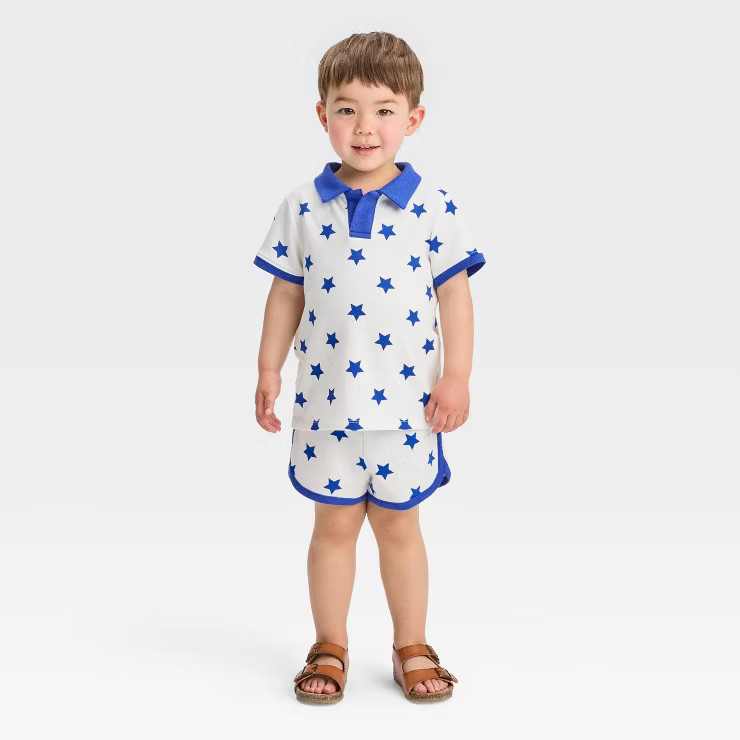 Toddler Boys' Short Sleeve Blue Star Polo and Shorts Set - Cat & Jack™ Off-White | Target