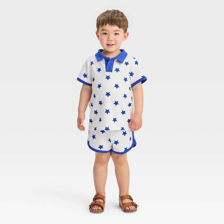 Toddler Boys' Short Sleeve Blue Star Polo and Shorts Set - Cat & Jack™ Off-White | Target