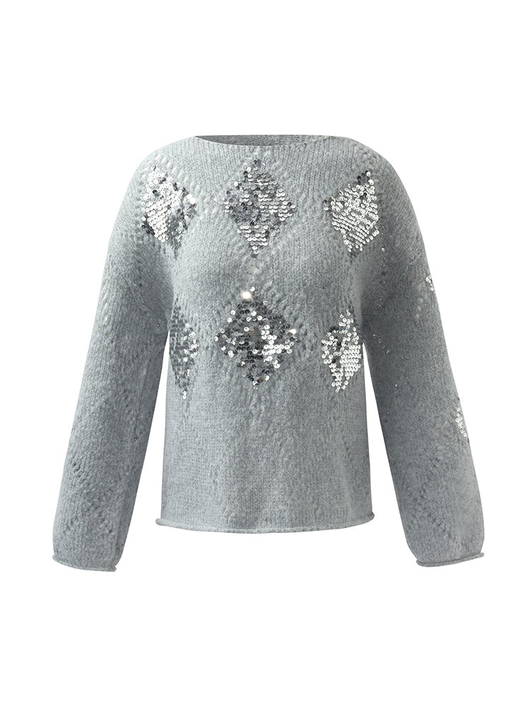 Mohair Argyle Sequins Pullover Women Sweater | GOELIA