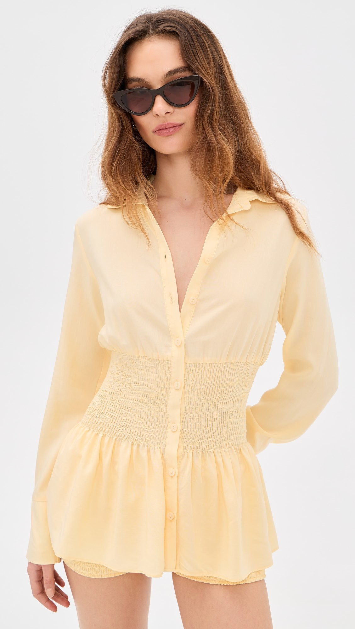 Adora Long Sleeve Shirred Shirt | Shopbop