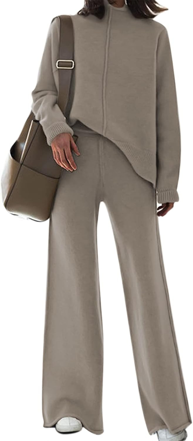 AOHITE Womens 2 Piece Outfit Sets Knit Pullover Sweater Top and Wide Leg Pants Lounge Sweatsuit Tracksuit | Amazon (US)