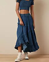 AE High-Waisted Chambray Maxi Skirt | American Eagle Outfitters (US & CA)