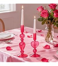 DN DECONATION Pink Glass Candle Holders Set of 2 – Heart Taper Candle Holders for Valentine's D... | Amazon (US)