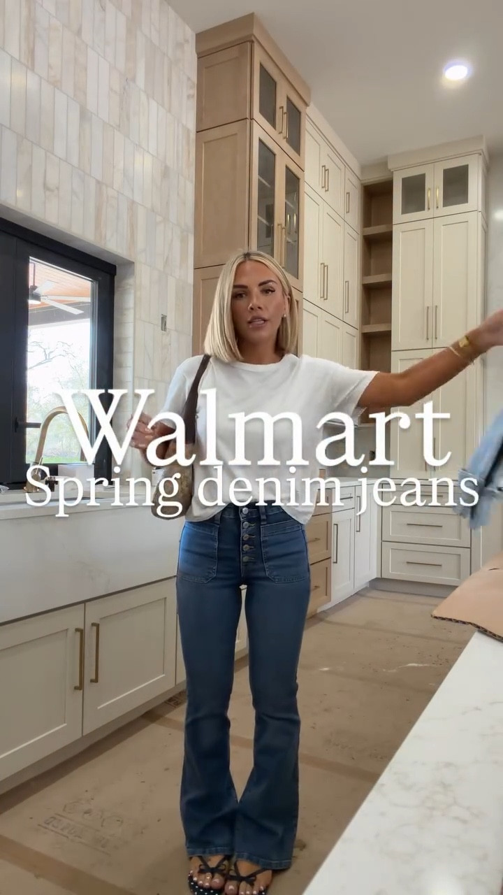 Type SHOP, new Walmart denim jeans. Wearing a size 0 in both ! I’m 5’2” for reference! #walmart #denim #jeans #momjeans