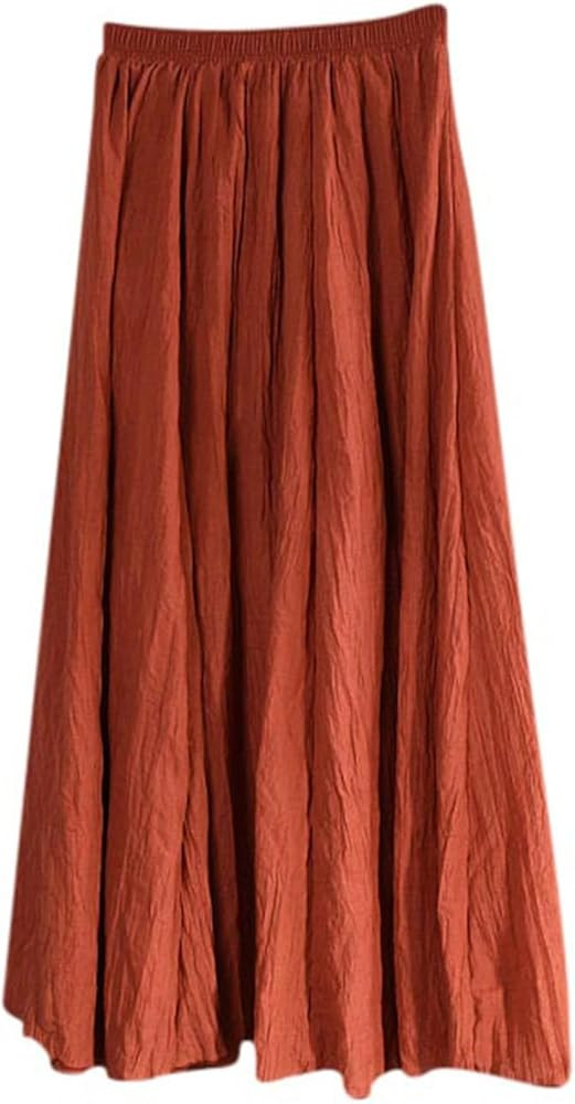 HGps8w Cotton Linen Maxi Skirt for Women - Casual Comfy Elastic Waiste Versatile Solid Color Ankl... | Amazon (US)
