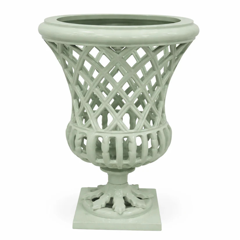 16" Soft Green Lattice Urn | The Enchanted Home