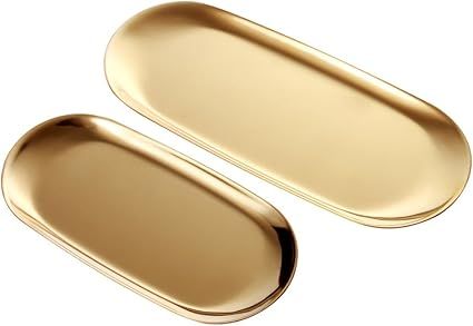 ANZOME 2 Sets Gold Oval Stainless Steel Trinket Tray,Towel Storage Dish Plate Tea Fruit Trays Cos... | Amazon (UK)