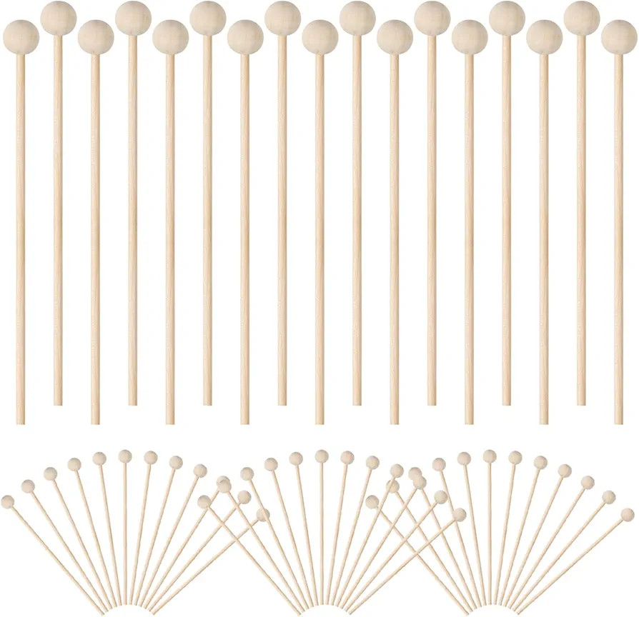 BENBO 100 Pieces Wooden Rock Candy Sticks with Ball, Wood Swizzle Sticks Cake Candy Lollipop Coff... | Amazon (US)