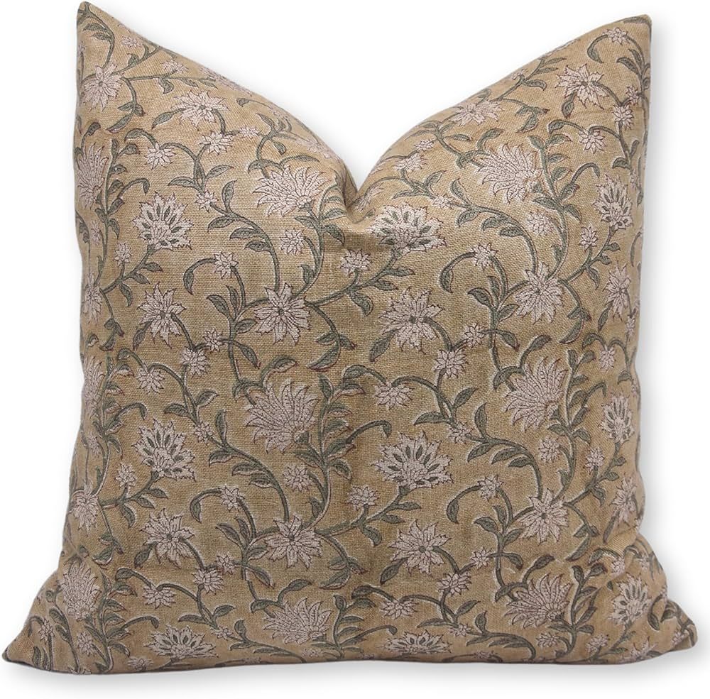 Fabritual Block Print Thick Linen 22x22 Throw Pillow Covers, Decorative Handmade Vintage Pillow C... | Amazon (US)
