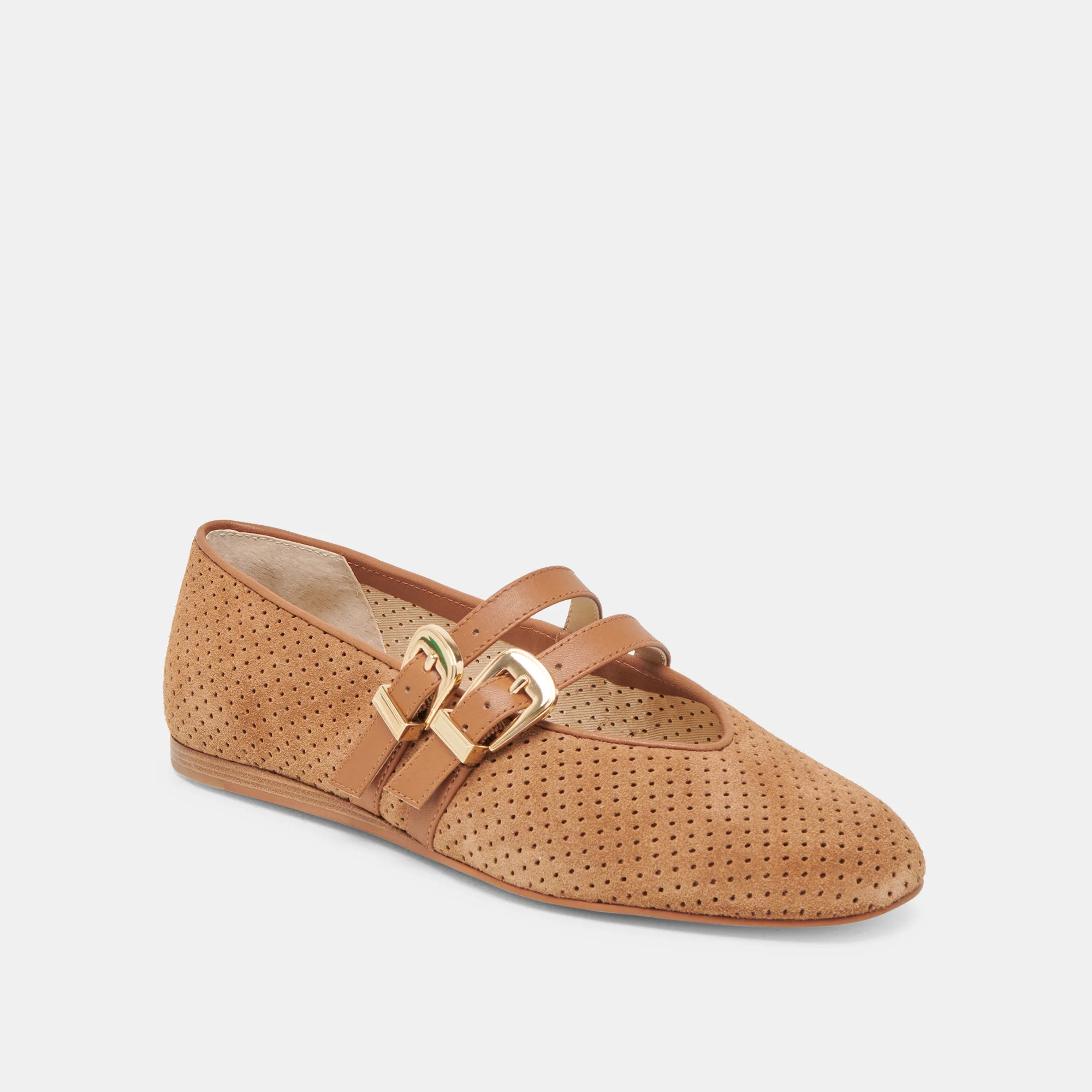Baylee Wide Pecan Perforated Suede Ballet Flats | Dolce Vita | DolceVita.com