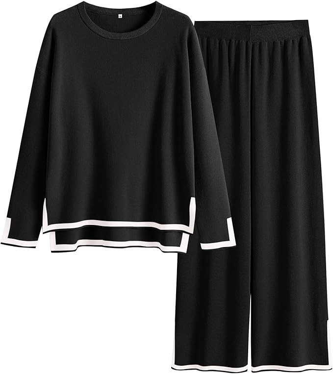 ANRABESS Women's Two Piece Outfits Knit Pullover Sweater Tops & Wide leg Pants Lounge Matching Sw... | Amazon (US)