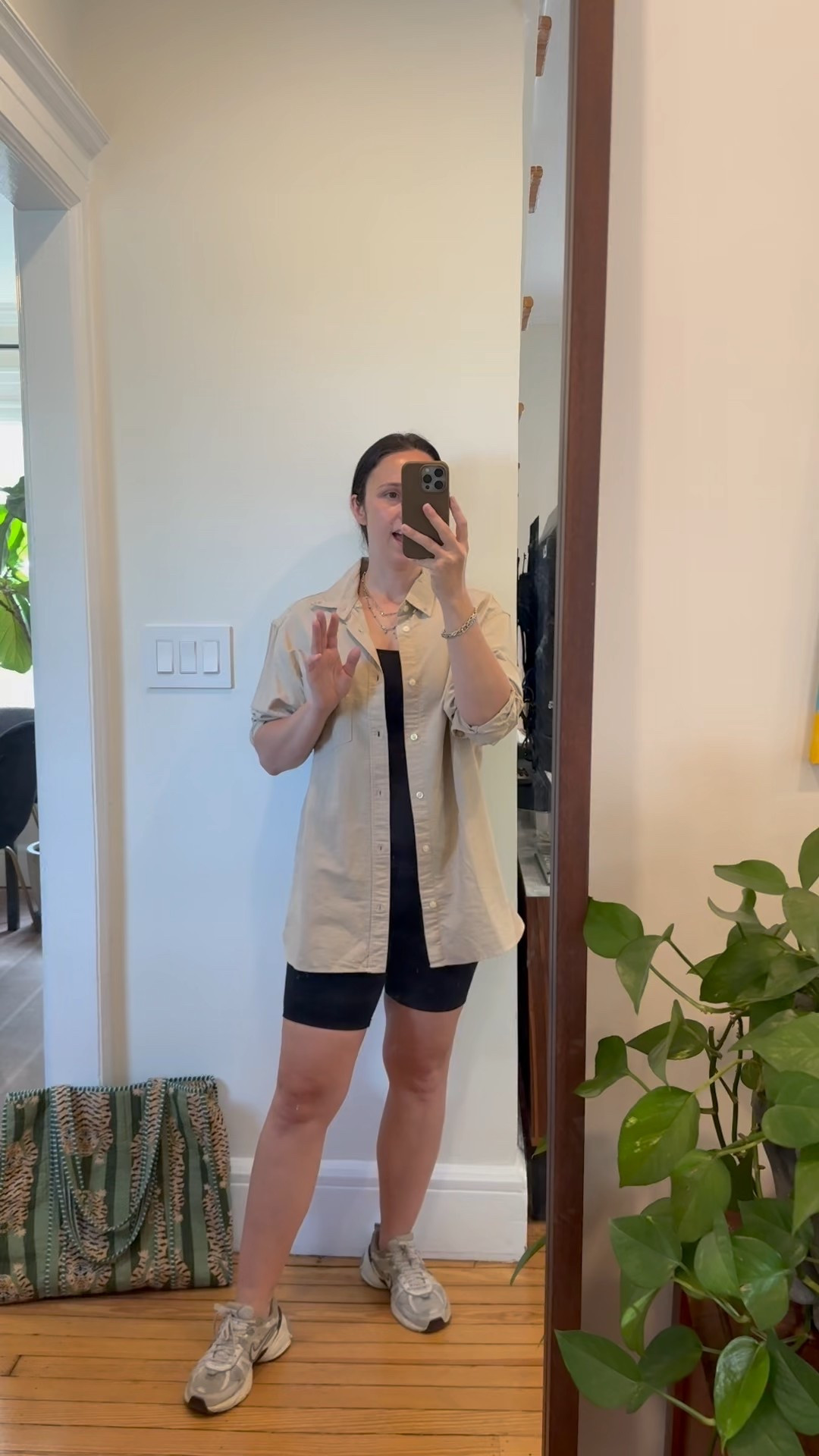 Easy toddle mom outfit formula. Wearing size M in the shorts and sneakers are TTS