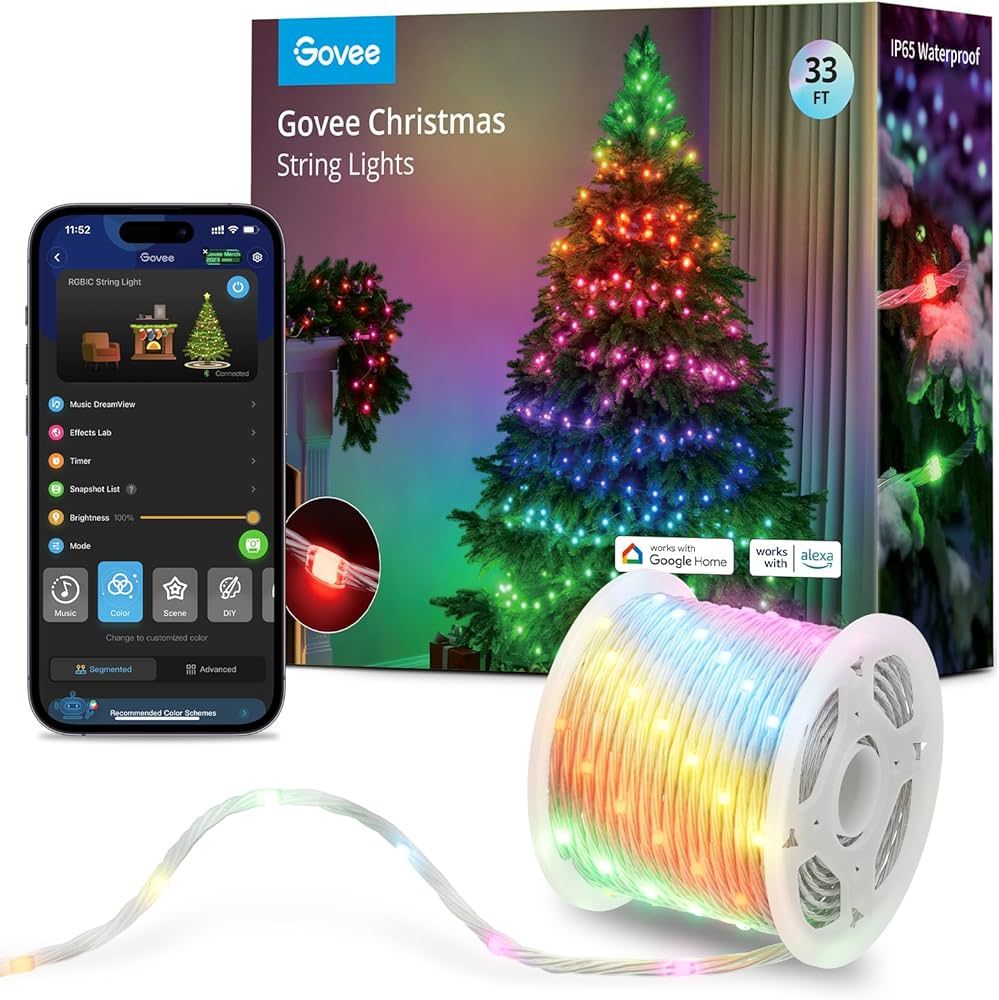 Govee Christmas Lights, Smart RGBIC Christmas Decorations Lights, 99+ Scene Modes, 33ft with 100 ... | Amazon (US)