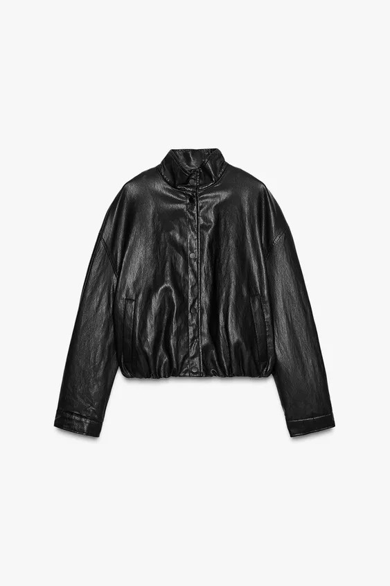 HIGH COLLAR FAUX LEATHER BOMBER JACKET | Zara US