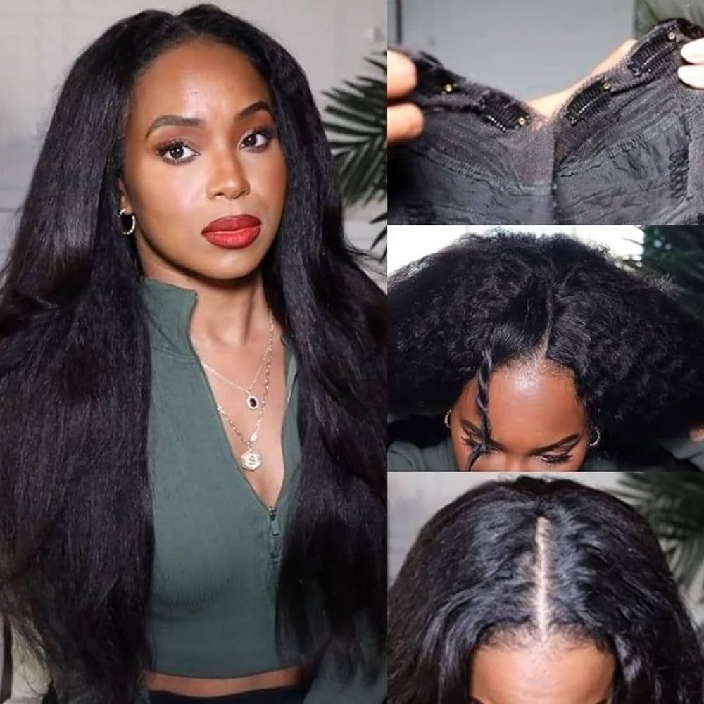 UNICE Kinky Straight V Part Wig Human Hair No Leave Out Glueless Upgrade U Part Wig Human Hair Cl... | Amazon (US)