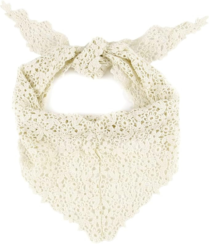 GERINLY Elegant Lace Crochet Neck Scarf Solid Color Triangle Head Bandana Shoulder Wrap For Women | Amazon (US)