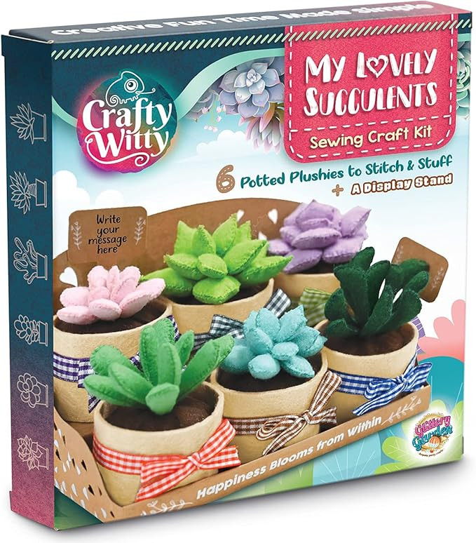 Felt Succulents Craft Kit. Make 6 Potted Colorful Plushies & A Display Rack. Mini Garden DIY Sewi... | Amazon (US)