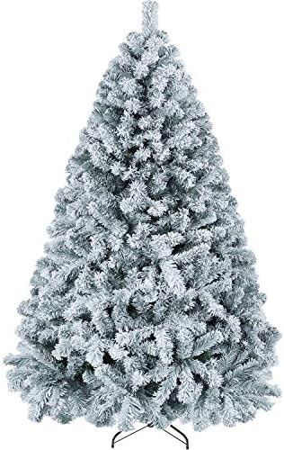 Yaheetech 6ft Premium Unlit Snow Flocked Artificial Christmas Tree Hinged Pine Full Holiday Xmas ... | Amazon (US)
