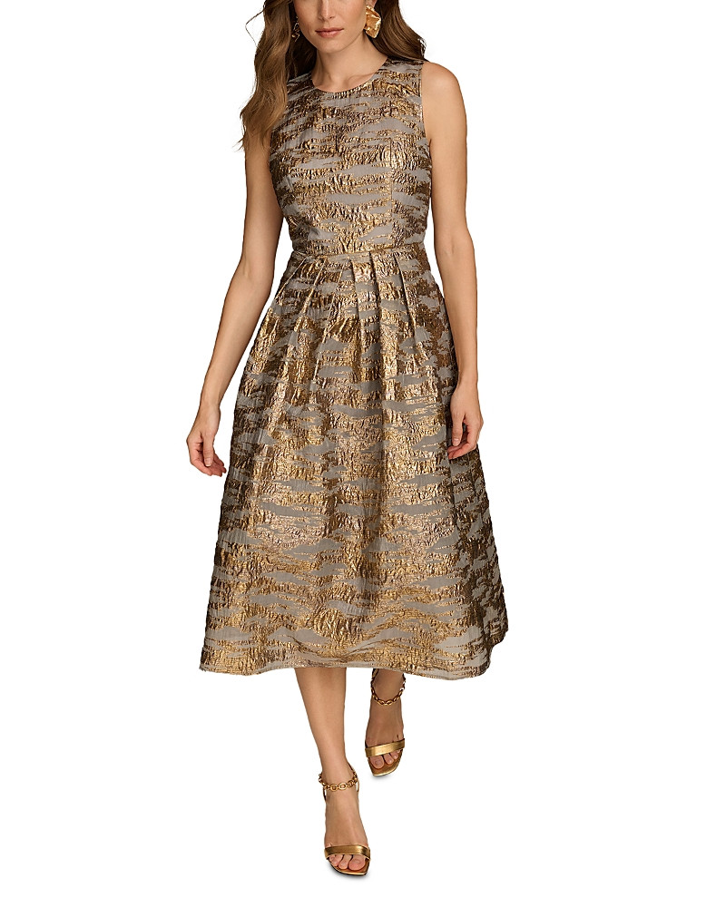 Donna Karan Brocade Midi A Line Dress With Illusion Neckline | Bloomingdale's (US)