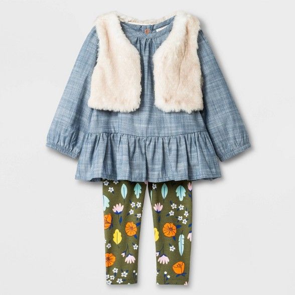 Baby Girls' Faux Fur Vest Top And Bottom Set - Cat & Jack™ Blue | Target