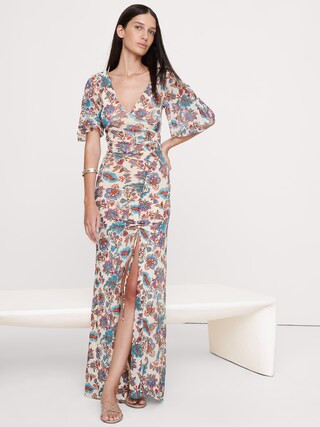 Mesh Flutter-Sleeve Maxi Dress | Banana Republic (US)