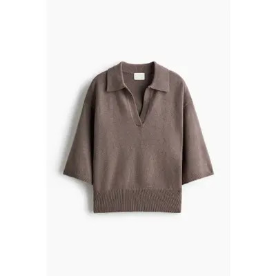 H&M Fine-Knit Polo Shirt in Taupe at Nordstrom, Size Large | Nordstrom