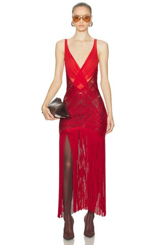 THE ATTICO Embroidered Midi Dress in Red | FWRD 