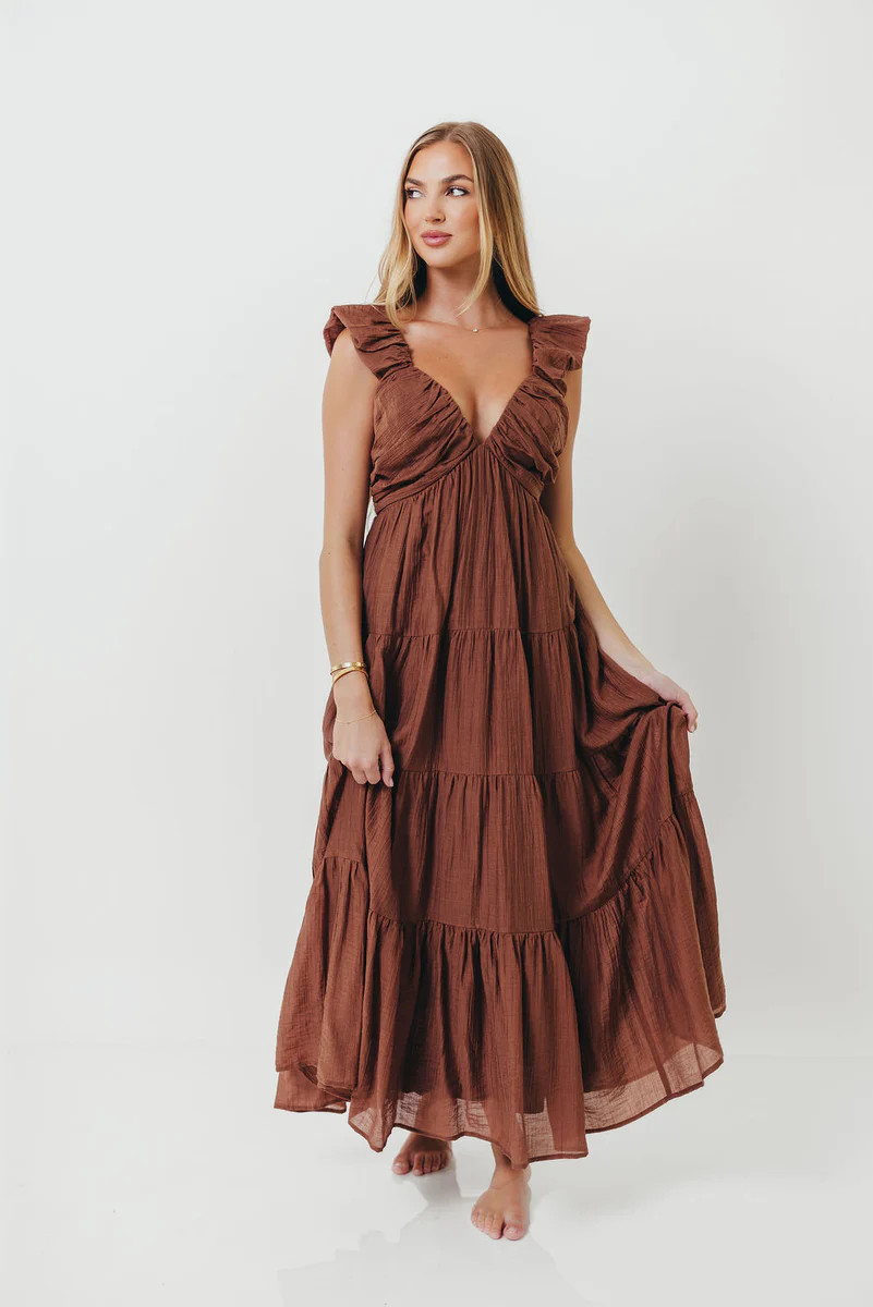 Katy Pleated Bodice Maxi Dress in Hazelnut - Bump Friendly | Worth Collective