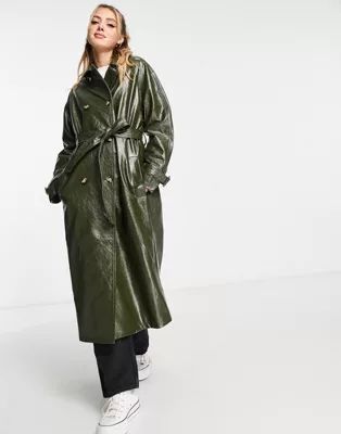 The Frolic vinyl trench coat in khaki | ASOS (Global)