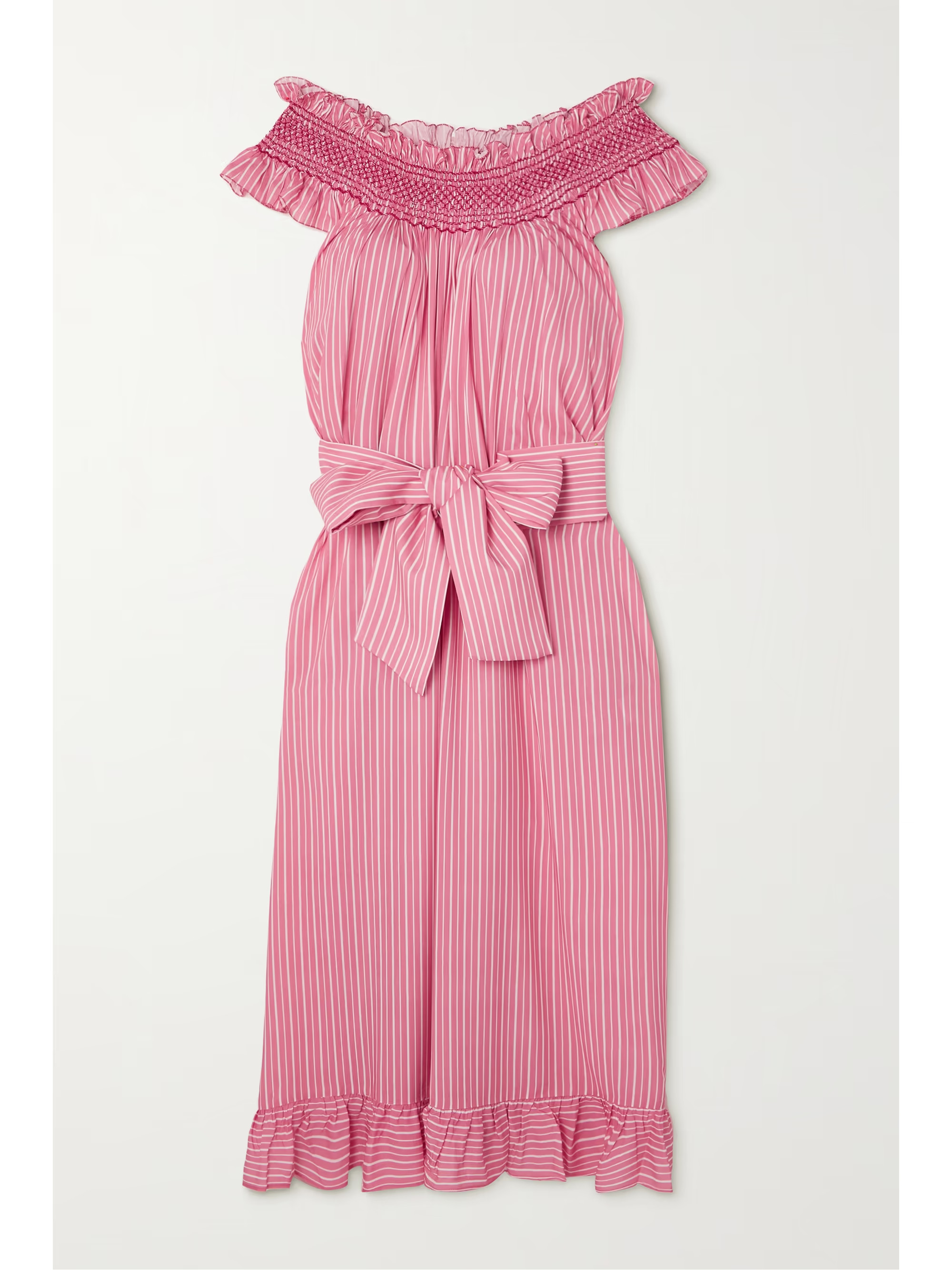 Delgina belted smocked striped satin maxi dress | NET-A-PORTER (US)