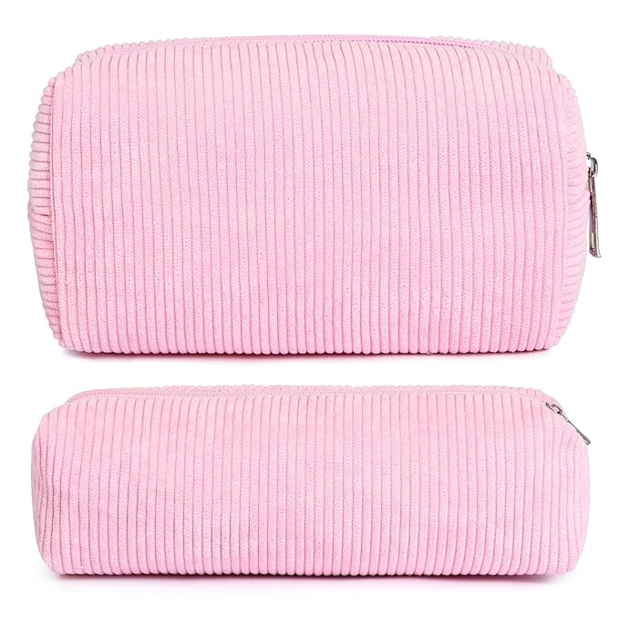 SOIDRAM Makeup Bag Corduroy Cosmetic Bag Cute Pink Makeup Pouch 1Pcs Large Capacity Makeup Bags a... | Amazon (US)