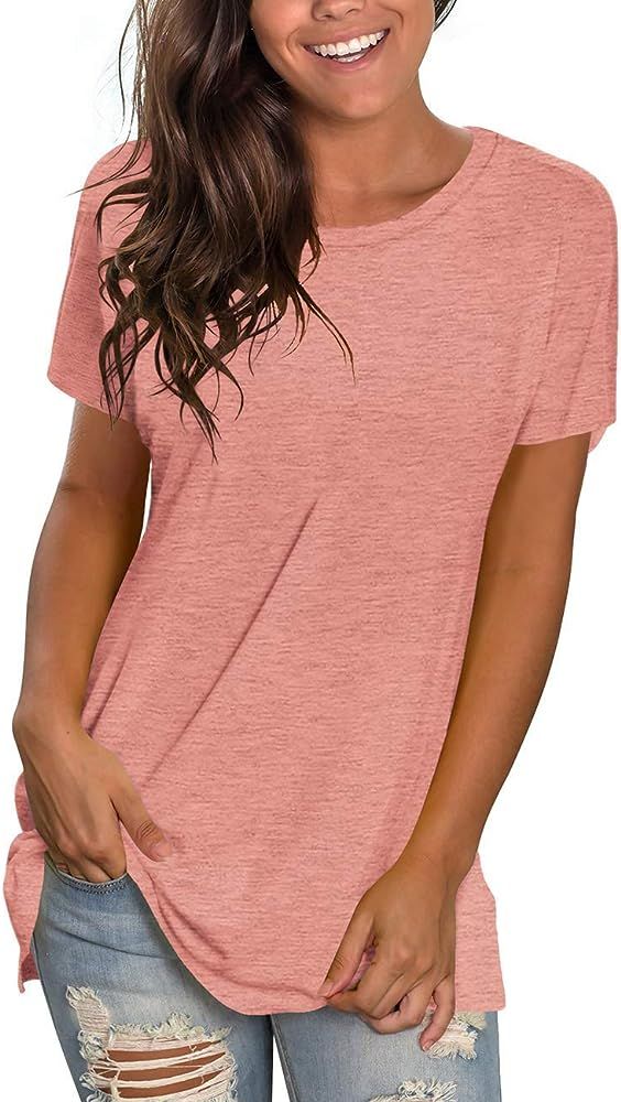 Womens Basic T Shirts Crewneck Tees Plain Tunic Tops | Amazon (US)