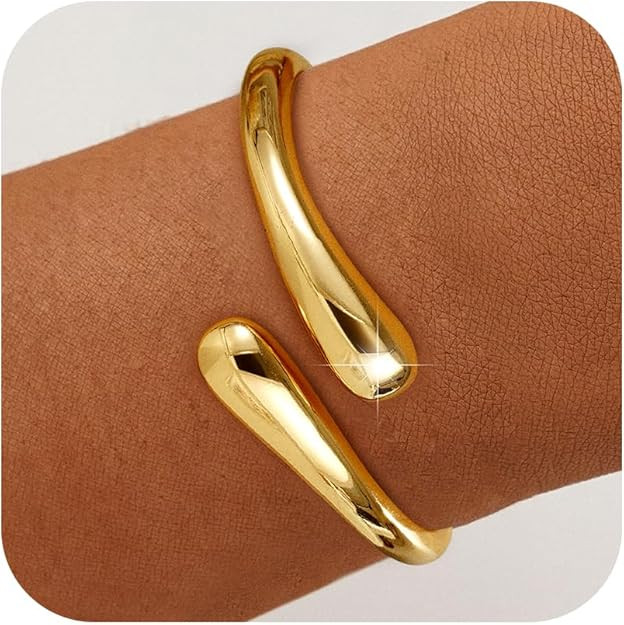 Gold Bracelets for Women Trendy - 14K Gold Plated Bangle Bracelet Chunky Adjustable Twist Cuff Go... | Amazon (US)