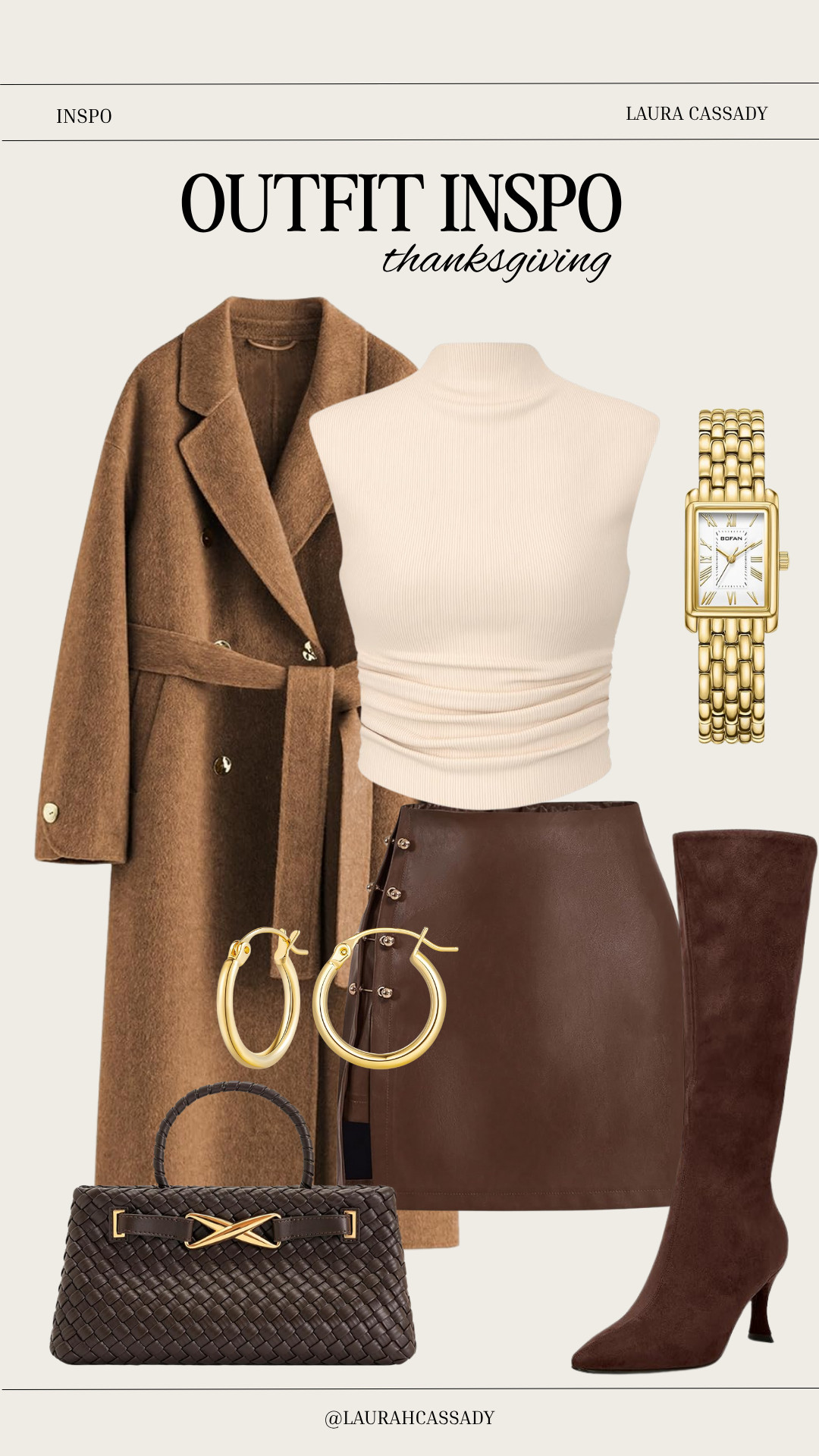 Chic Thanksgiving outfit inspo 🤎✨ Loving this polished neutral look with a camel coat, ruched mock-neck top, leather skirt, and tall boots. Perfect for a stylish holiday gathering—elegant, warm, and timeless. 

 #OutfitInspo #ThanksgivingOutfit #FallFashion #NeutralStyle #ChicOutfits #HolidayStyle #FallOOTD #StyleInspo #LTKHoliday #LTKSeasonal #LTKStyleTip
