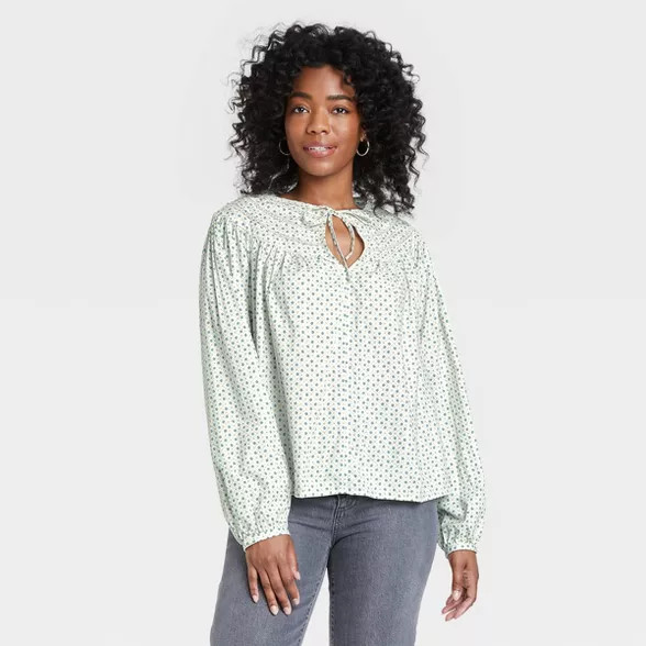 Women's Balloon Long Sleeve Tie-Front Blouse - Universal Thread™ | Target