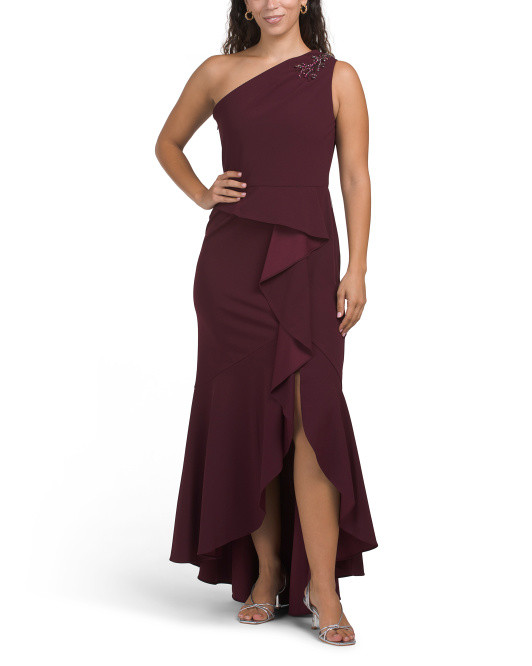 One Shoulder Gown With Rhinestone Detail | TJ Maxx