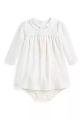 Ralph Lauren Childrenswear Baby Girls Embroidered Velour Dress & Bloomer, White, 24 Months | Belk