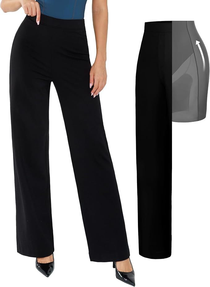 Popilush Womens Business Casual Pants Tummy Control 2 in 1 Dress Pants Work Slacks High Waisted W... | Amazon (US)