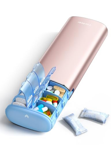 Vaydeer Metal 7 Day Pill Organizer 2 Times a Day – AM PM Weekly Travel Pill Case with Moisture-Proof Desiccant, Airtight Large Capacity Pill Box for Vitamins, Medications & Supplements (Rose Gold) | Amazon (US)